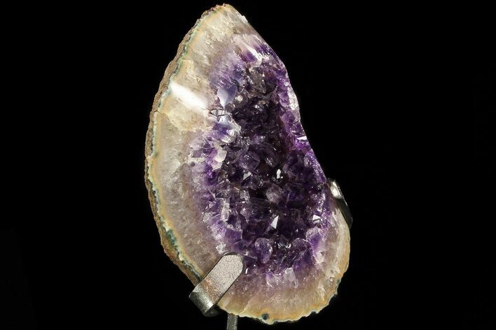 Amethyst Geode With Calcite & Polished Face - Metal Stand #83735